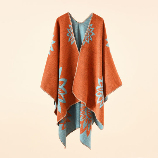 Damen Oversize‑Umhang im Wendefinish mit floraler Intarsienstickerei Shop Nory