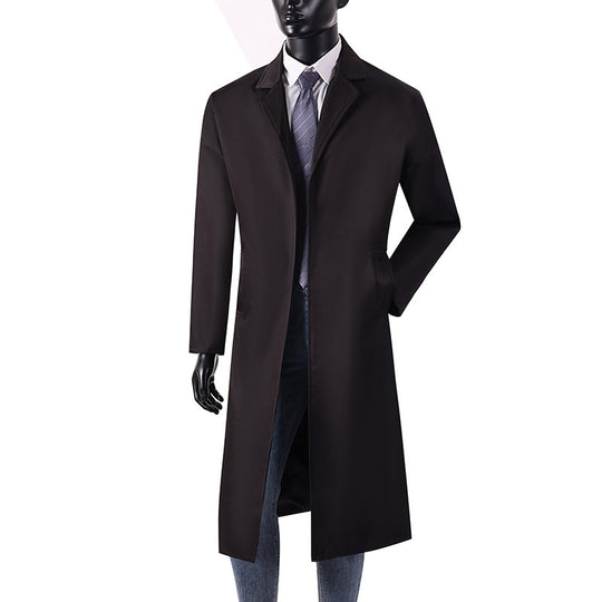 Herren Langer Minimalistischer Trenchcoat mit verdeckter Knopfleiste und Seitentaschen Shop Nory