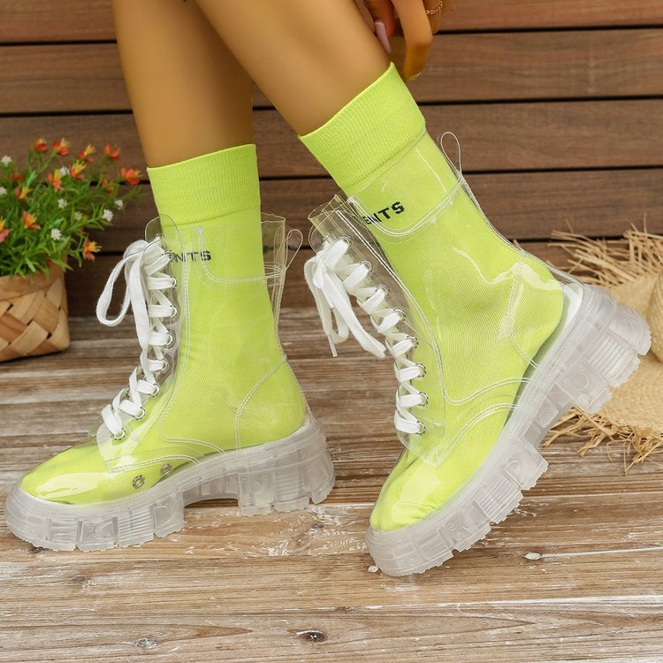 Damen Transparente Chunky Stiefel mit modischem Obermaterial und robustem Sohlenprofil Shopnory