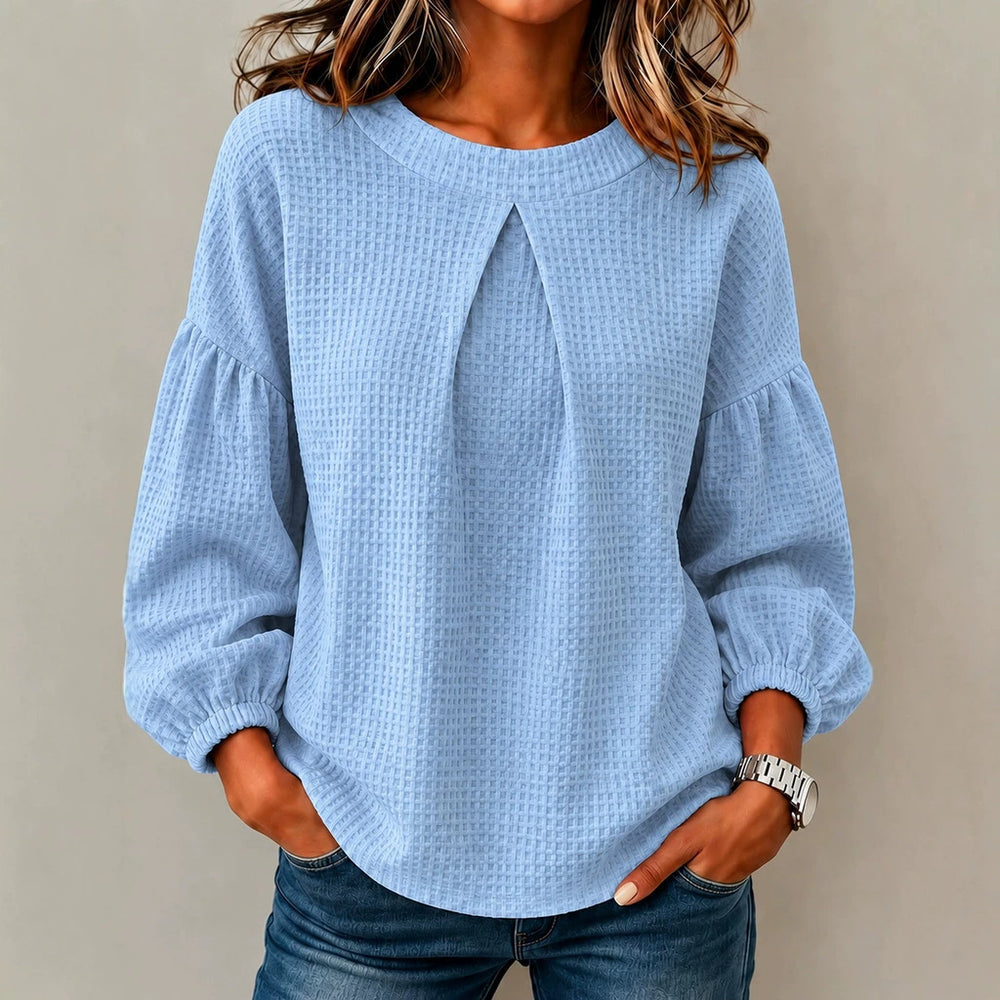 Damen Waffelstrick-Longsleeve mit Balloonärmeln und Vordernaht-Schlitz Shop Nory