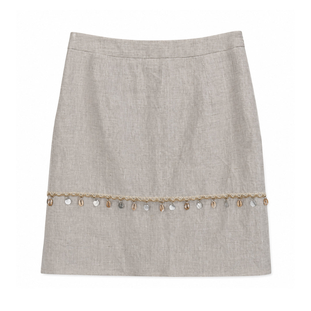 Damen Eleganter Leinenrock mit Zierperlen Shop Nory
