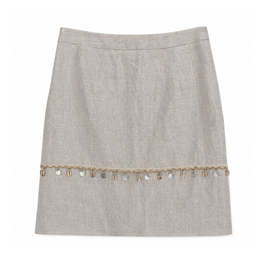 Damen Eleganter Leinenrock mit Zierperlen Shop Nory