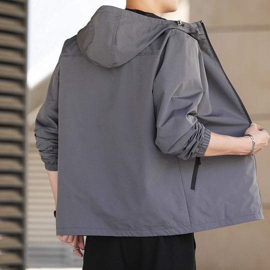 Herren Leichte wasserabweisende Kapuzenjacke im Urban-Minimalstil mit Reißverschluss Shop Nory
