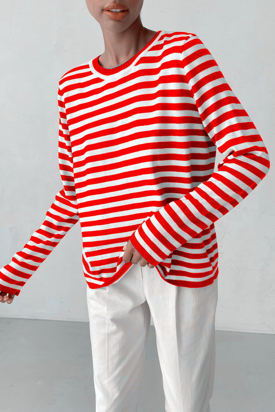 Damen nan gestreifter Baumwollpullover mit Rundhals und legerer Passform Shop Nory