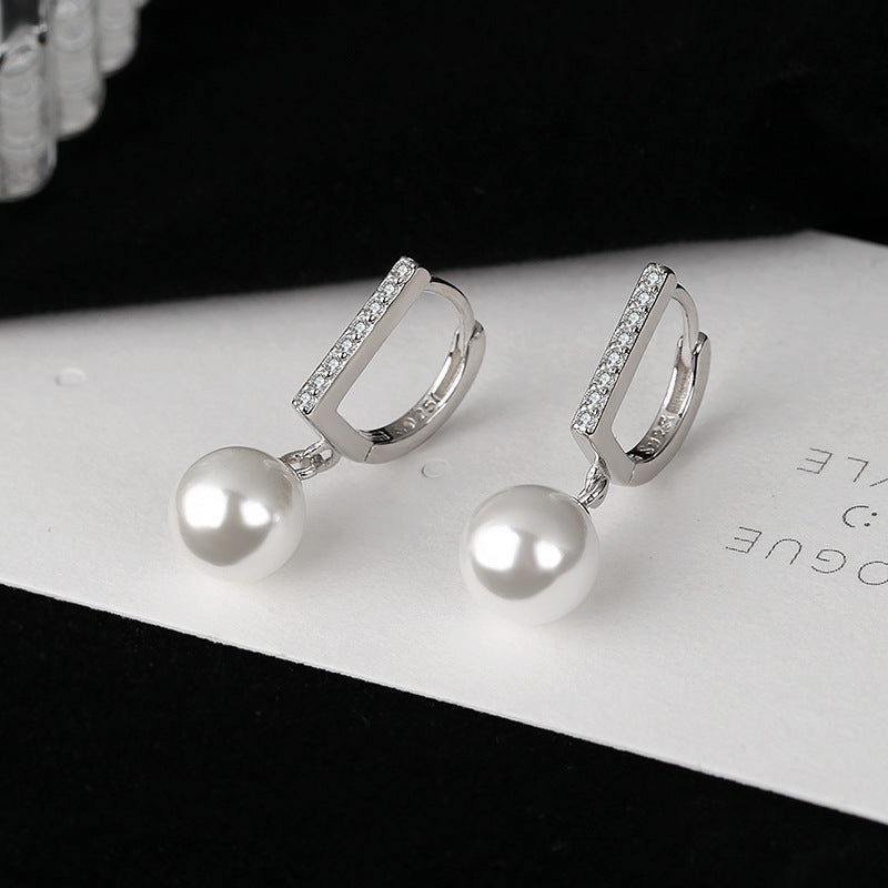 Damen Ohrhänger mit eleganter Perle und funkelndem Zirkon Shop Nory