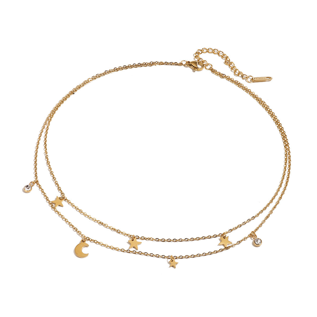 Damen Halskette mit funkelnden Stern- und Mondanhängern aus hypoallergenem Edelstahl Shop Nory