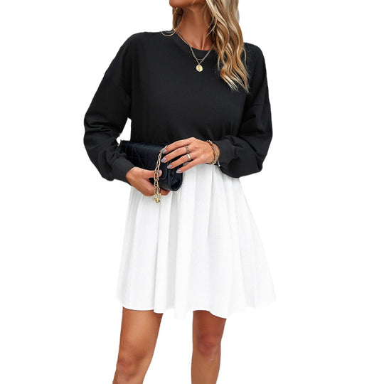 Damen nan legeres Sweatshirt-Kleid mit Ballonärmeln, cropped Bund und gerafftem Rock Shop Nory