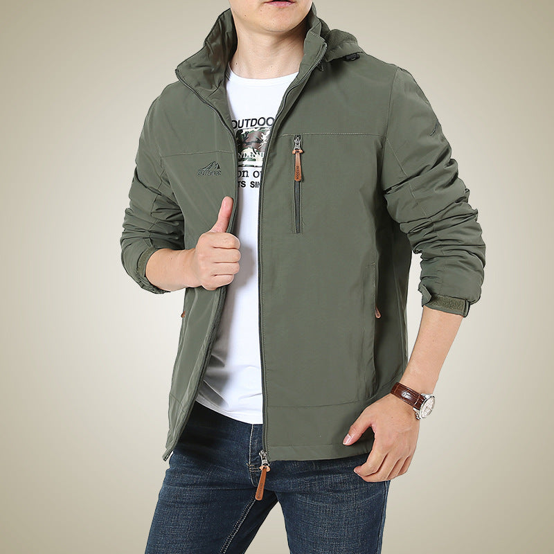 Herren Atmungsaktive Softshell-Windbreakerjacke mit verdeckter Kapuze und Utility-Brusttasche Shop Nory