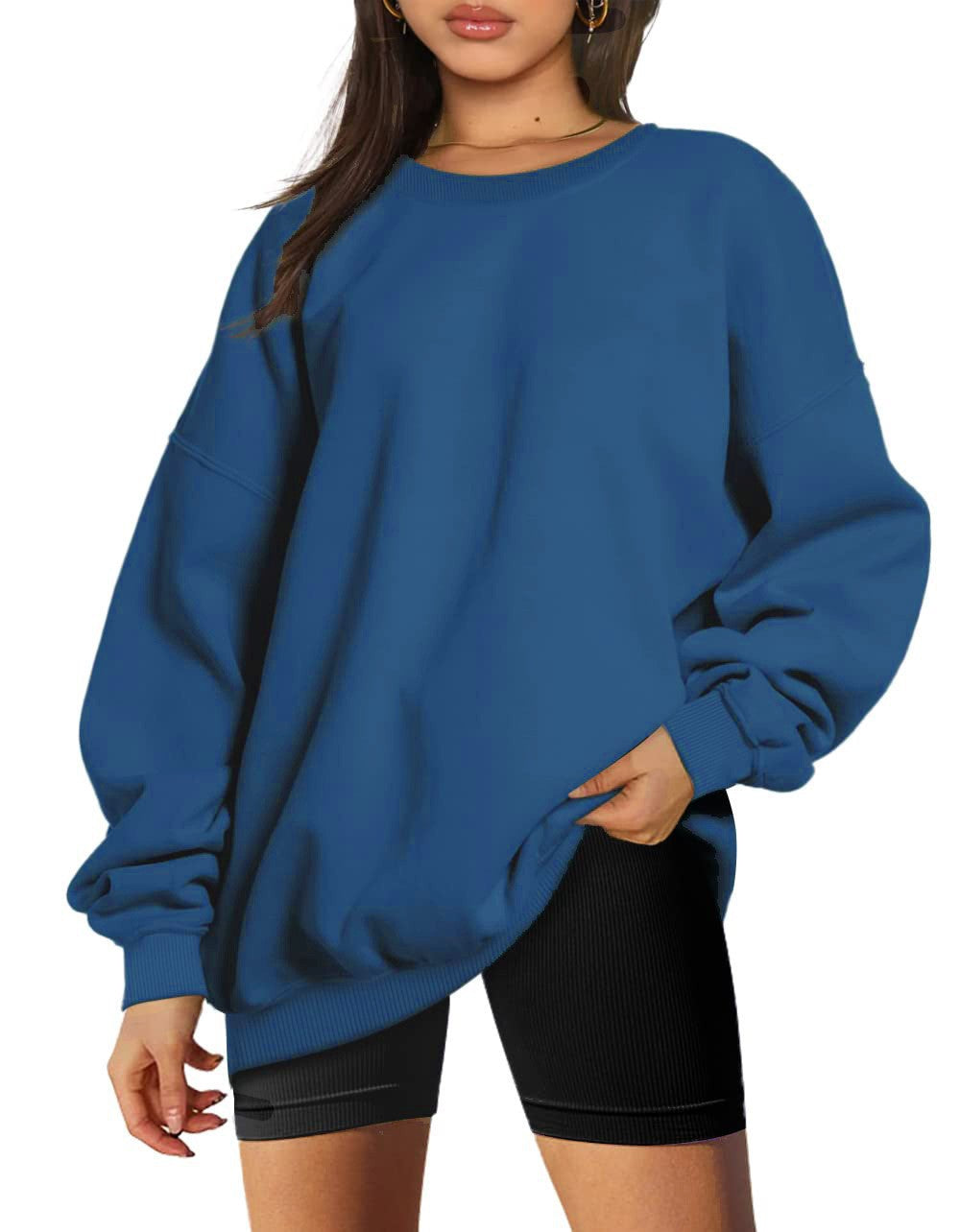 Damen nan extralanger Oversize-Sweatpullover mit Ballonärmeln, geripptem Saum und angerauter Innenseite Shop Nory