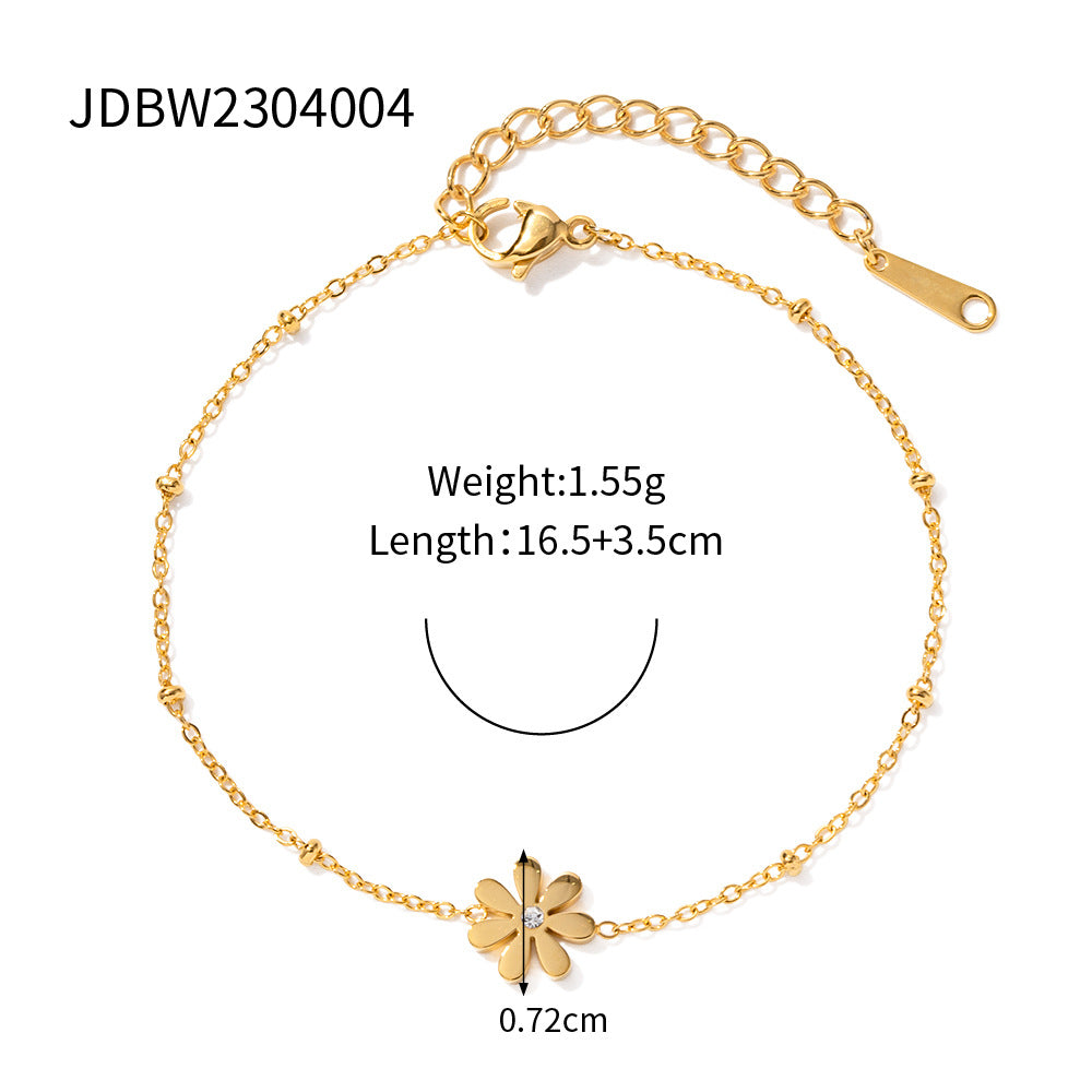 Damen Fußkettchen mit floralen Motiven und funkelndem Zirkonia Shop Nory