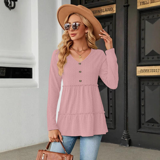 Damen Ärmelloses V-Ausschnitt Shirt mit Knopfdetails und voluminösem Saum