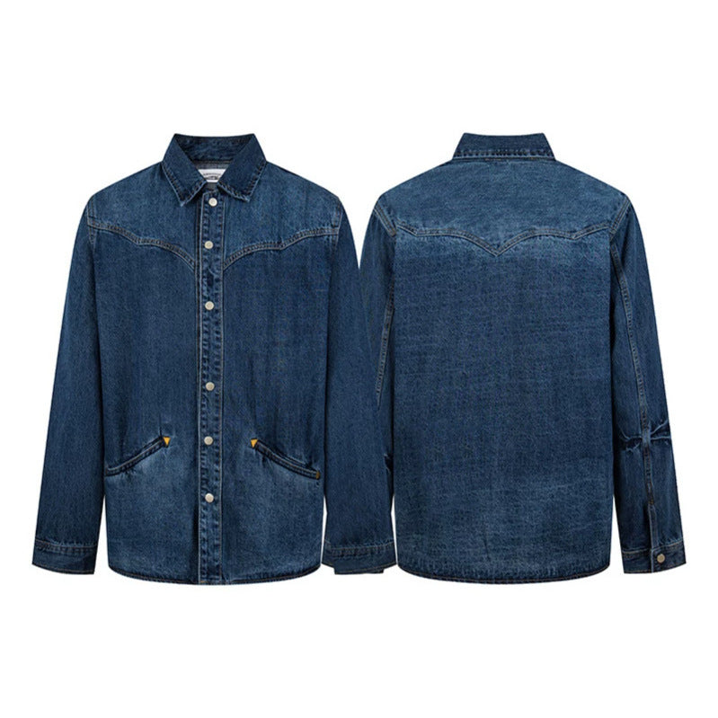 Unisex Jeans-Overshirt mit Druckknöpfen, Westernpasse und schlichten Eingrifftaschen Shop Nory