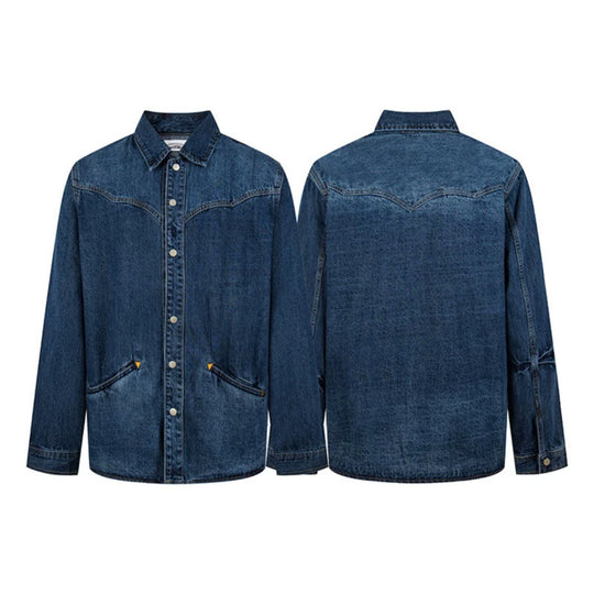 Unisex Jeans-Overshirt mit Druckknöpfen, Westernpasse und schlichten Eingrifftaschen Shop Nory