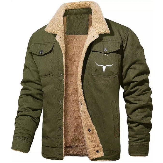 Herren Sherpa-gefütterte Canvas-Arbeiterjacke mit Brusttaschen Shop Nory