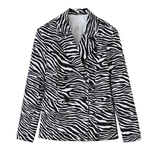 Damen Zebra-Print Blazer im Tailoring-Look mit Doppelreiher und figurbetonter Taille Shop Nory