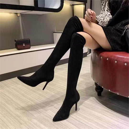 Damen Stretch-Overknee-Stiefel mit spitzer Zehenform und schlankem Stiletto-Absatz Shop Nory