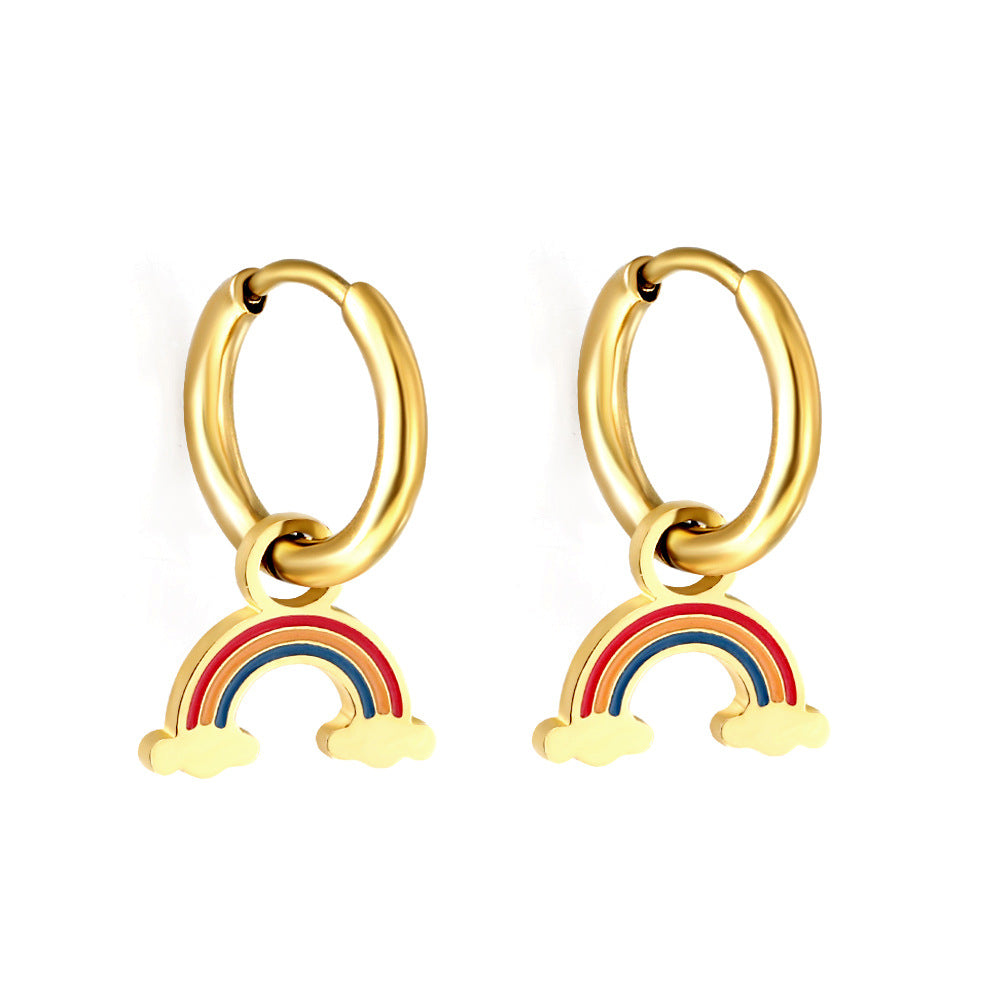 Damen Hängende Ohrstecker mit bunten Regenbogen-Anhängern und goldplattierter Oberfläche Shop Nory
