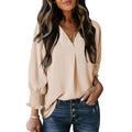 Damen V-Ausschnitt Bluse mit lässigen Ballonärmeln und Rüschendetails