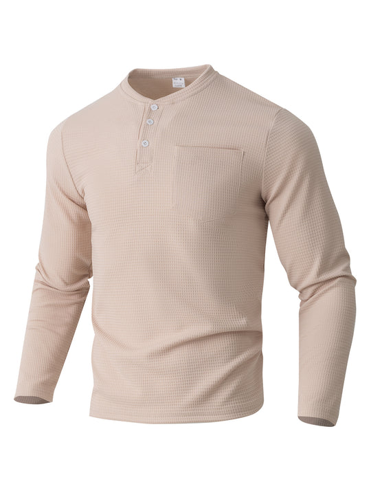 Herren Langarm Henley mit Waffelstruktur und Brusttasche thermisches Langarmshirt Shop Nory