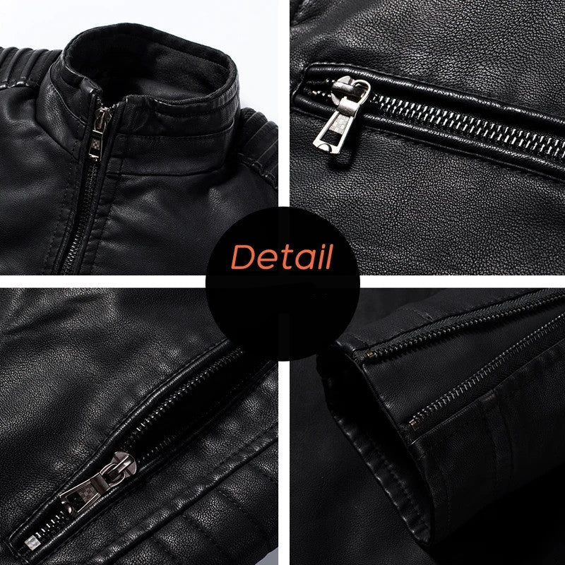 Herren Slim-Fit Biker-Lederjacke mit Stehkragen und gesteppter Schulterpartie Shop Nory