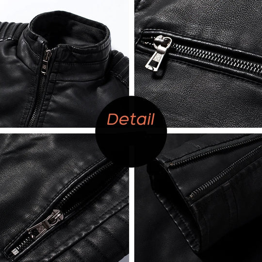 Herren Slim-Fit Biker-Lederjacke mit Stehkragen und gesteppter Schulterpartie Shop Nory