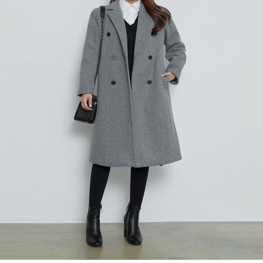 Damen Lang geschnittener Wollmix-Mantel im minimalistischen Doppelreiher mit tiefem Revers Shop Nory