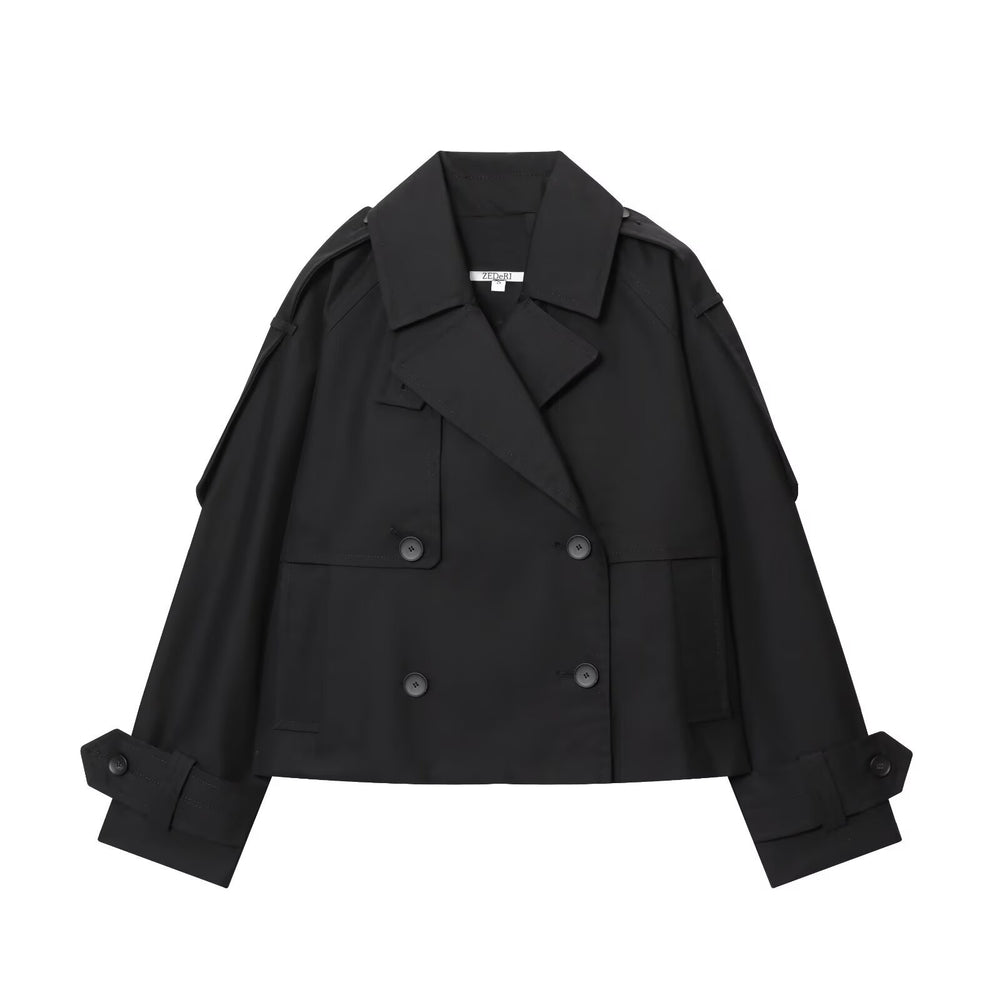 Damen Kurz geschnittener Trench mit kastiger Silhouette, Schulterpatten und breiten Manschetten Shop Nory