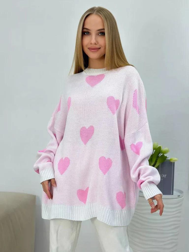 Damen Oversize Strickpullover mit Herz‑Motiv, Rippbündchen & weiter Silhouette Shop Nory