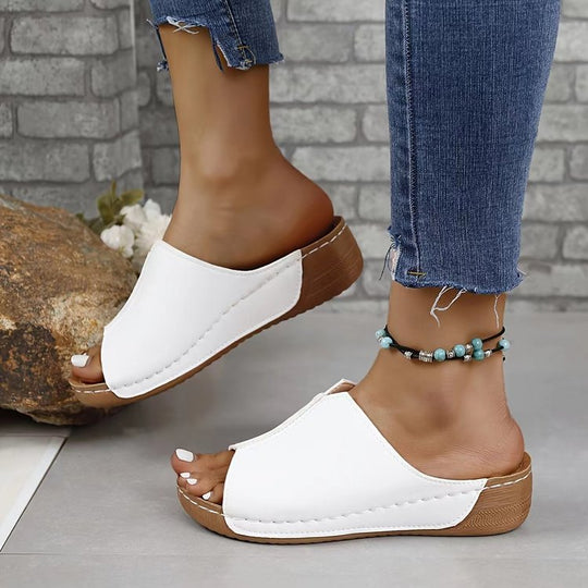 Damen Offene Komfort‑Mules mit gepolstertem Fußbett und Korkoptik‑Plateau Shop Nory