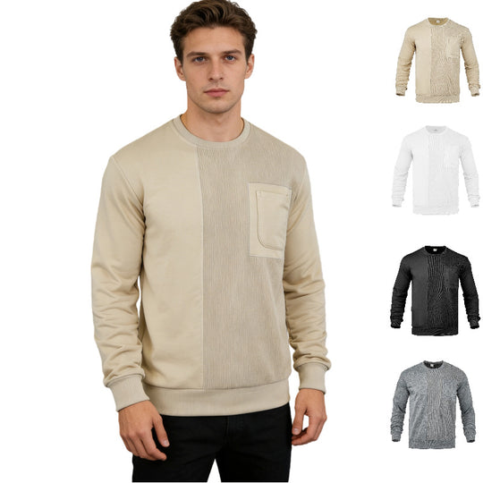 Herren Langärmeliges Struktur-Sweatshirt mit Brusttasche und Rippdetail Shop Nory