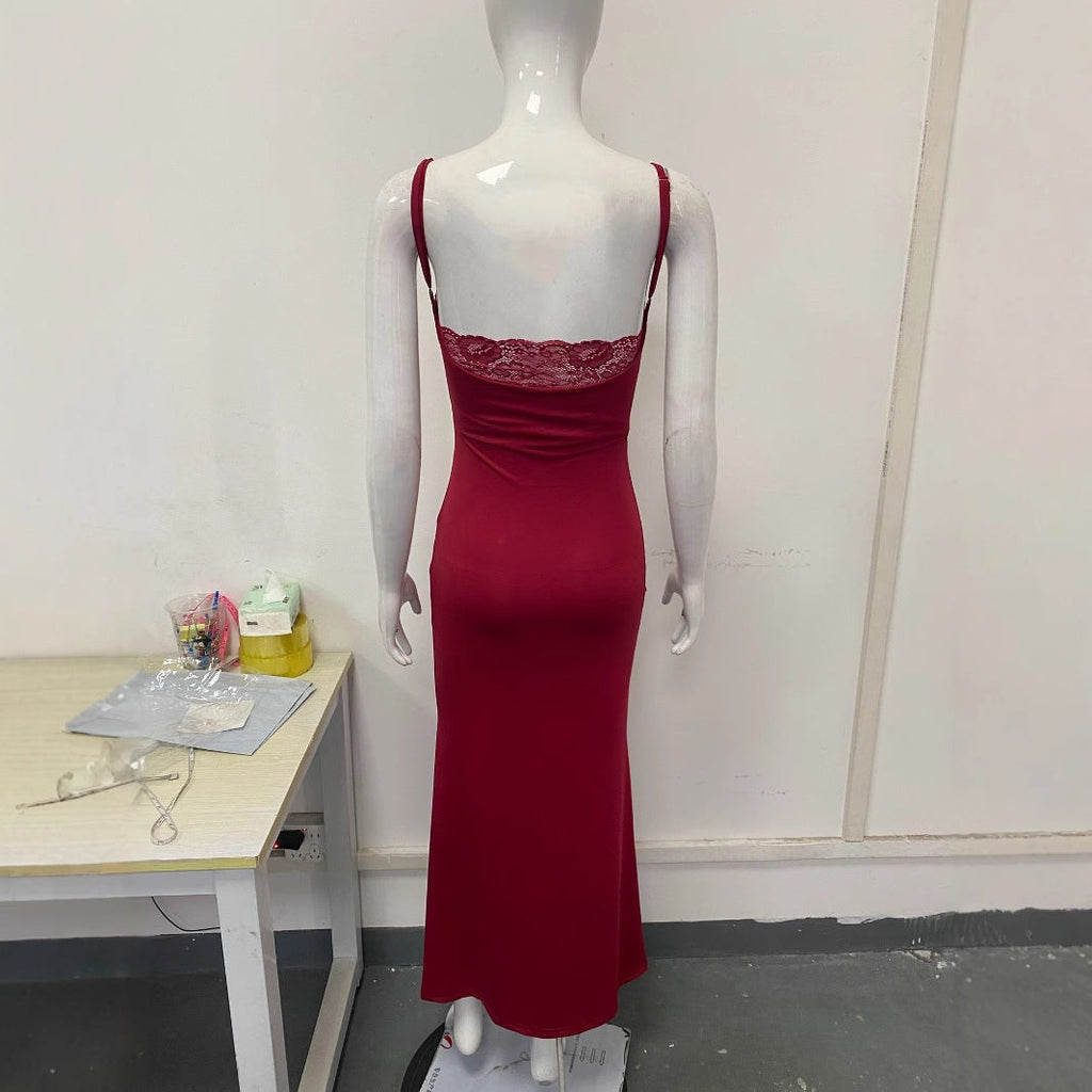 Damen Elegantes Maxikleid mit ansprechendem Spitzenrücken und taillierter Silhouette Shopnory