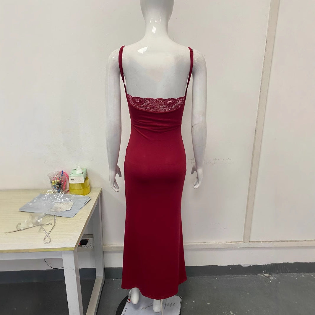Damen Elegantes Maxikleid mit ansprechendem Spitzenrücken und taillierter Silhouette Shopnory
