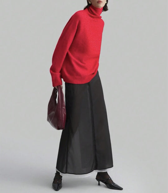 Damen Oversize Rollkragen-Feinstrickpullover mit Raglanärmeln und seitlichen Schlitzen Shop Nory