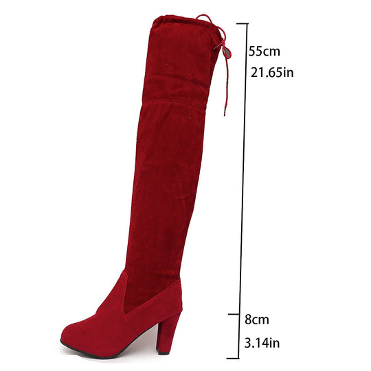 Damen Overknee-Slouch-Stiefel mit 8cm Blockabsatz und verstellbarem Kordelabschluss Shop Nory
