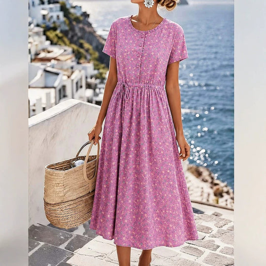 Damen Midikleid mit floralem Alloverprint, Tunnelzugtaillenband und Knopfleiste Shop Nory