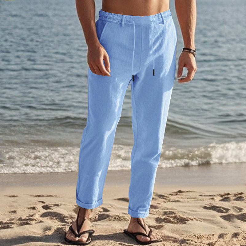 Herren Freizeit-Chino im Leinenlook mit elastischem Bund und schmaler Knöchelpassform Shop Nory
