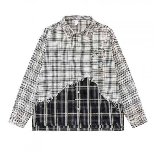Unisex Oversize Karo-Hemd mit Lagenoptik und ausgefranstem Saum Shop Nory