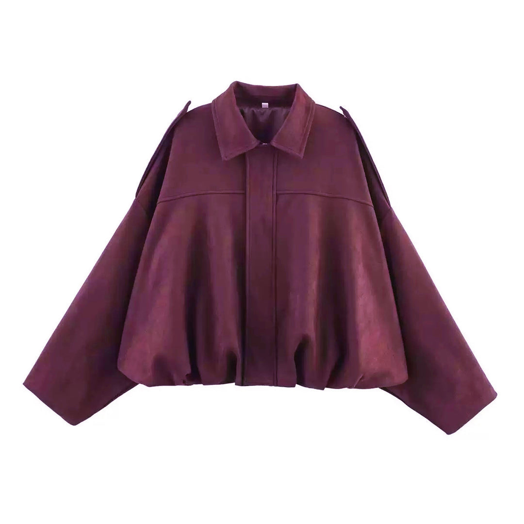Damen nan Oversize-Kurzjacke mit Ballon-Saum, Schulterpatten und verdeckter Frontleiste Shop Nory