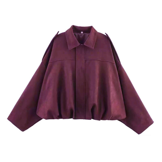 Damen nan Oversize-Kurzjacke mit Ballon-Saum, Schulterpatten und verdeckter Frontleiste Shop Nory