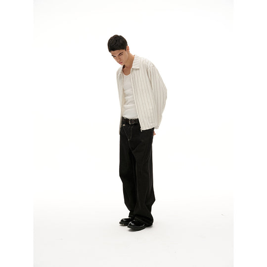 Unisex Leichte gestreifte Overshirt‑Jacke mit Hemdkragen und verdecktem Reißverschluss Shop Nory