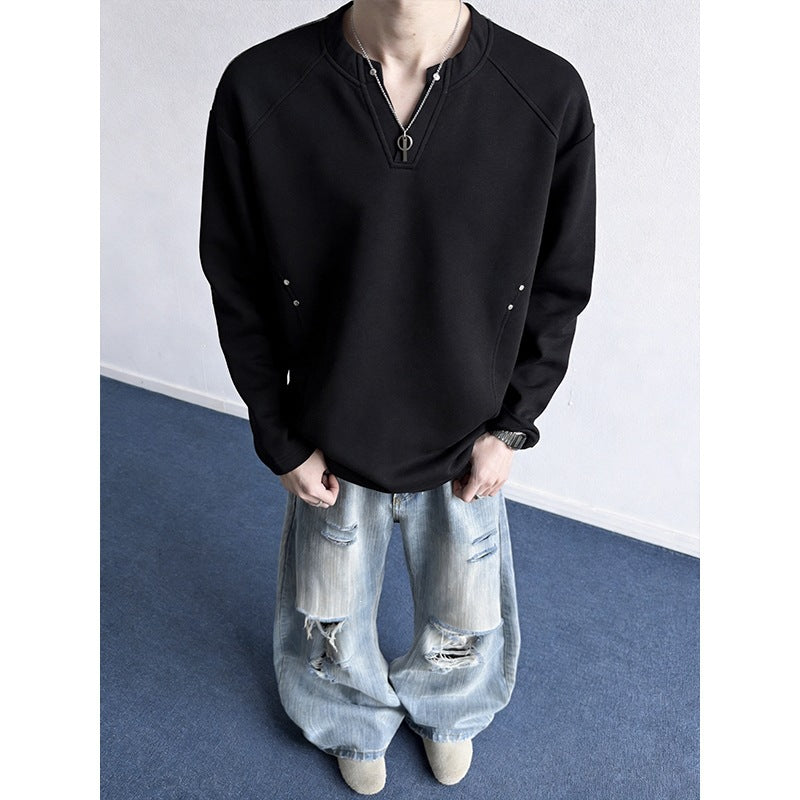 Herren Oversize-Sweatshirt mit V‑Schlitz, Raglanärmeln und Nieten-Details Shop Nory