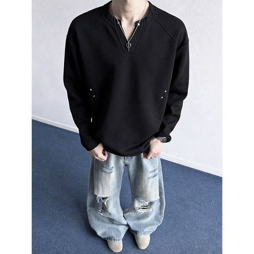 Herren Oversize-Sweatshirt mit V‑Schlitz, Raglanärmeln und Nieten-Details Shop Nory