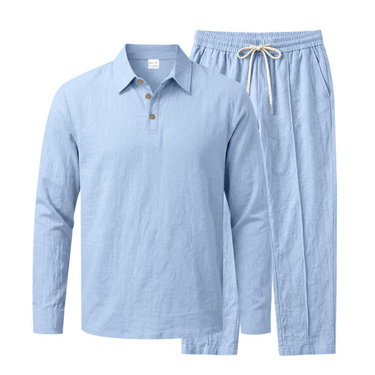 Herren Lässiges Leinenoptik-Loungewear-Set mit Henley-Kragen und Kordelbzw. Bund Shop Nory