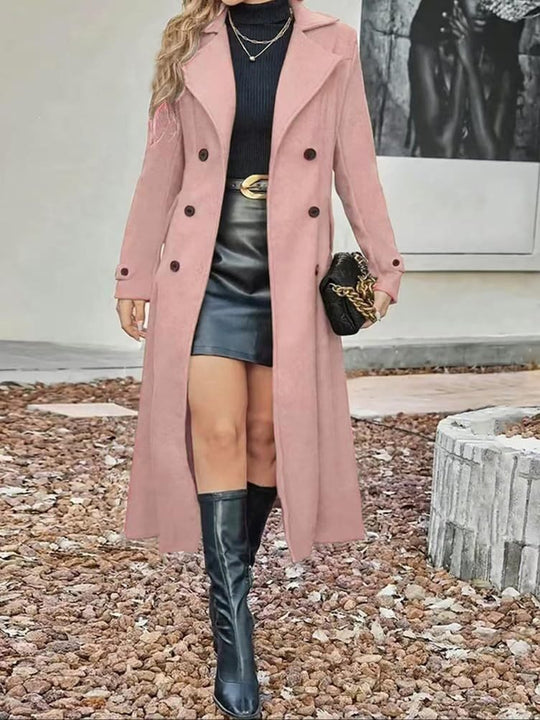 Damen Langer Doppelreihiger Wollmix-Mantel mit tailliertem Schnitt Shop Nory