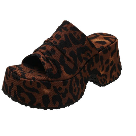 Damen Plateau-Pantoletten mit Leopardenprint und geknoteter Bandage Shop Nory