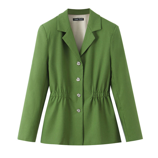 Damen Taillierter Blazer mit Tunnelzug-Taille, Reverskragen und Schmuckknöpfen Shop Nory