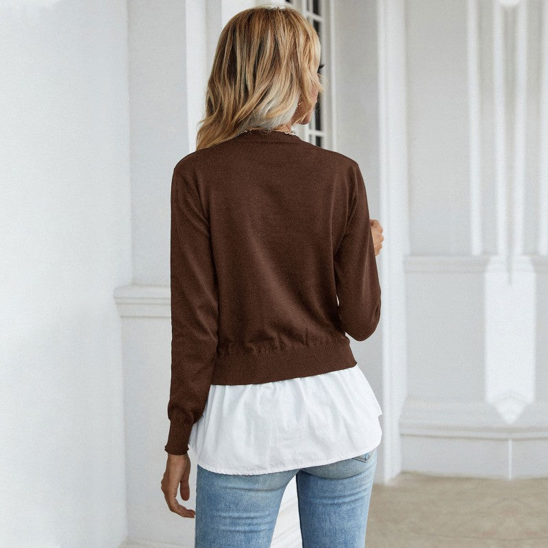 Damen Strickpullover mit eingearbeitetem Blusenbesatz und Doppel-Layer-Optik Shop Nory