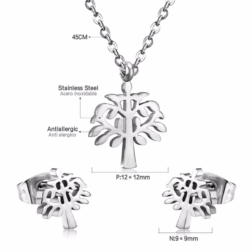 Damen Schmuckset mit Baum-Anhängern aus hochwertigem Edelstahl und goldplattiertem Design Shop Nory