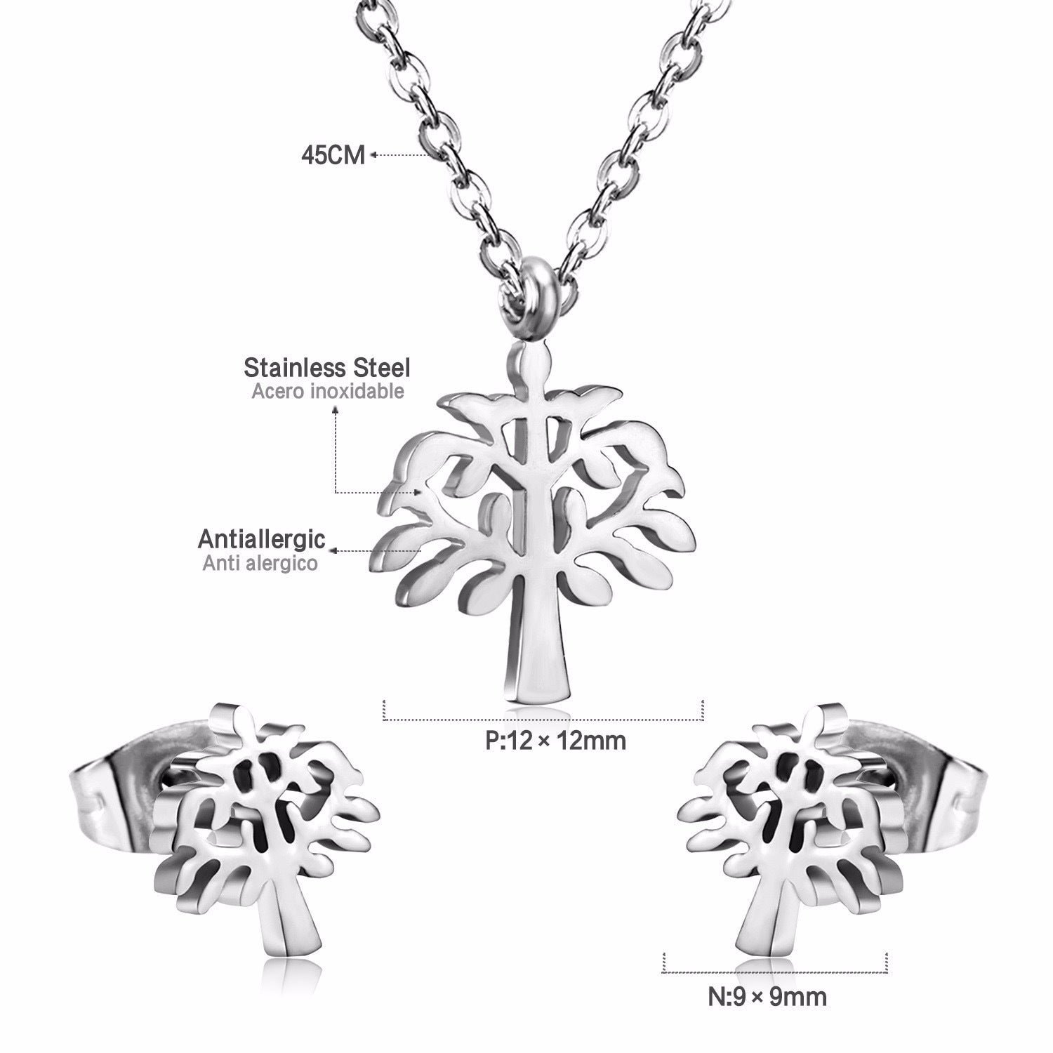 Damen Schmuckset mit Baum-Anhängern aus hochwertigem Edelstahl und goldplattiertem Design Shop Nory