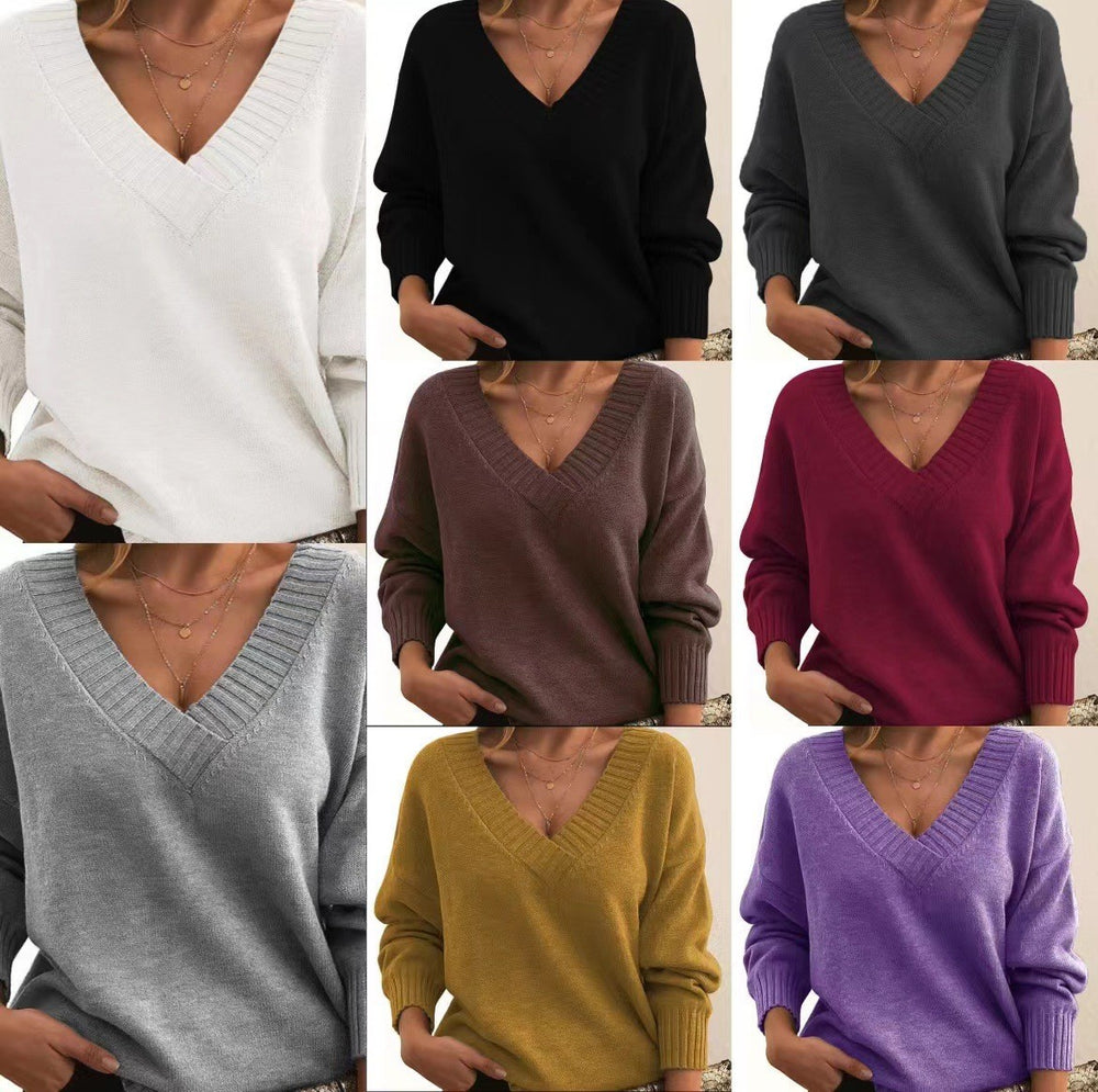 Damen nan Oversized V-Ausschnitt Strickpullover mit gerippten Bündchen Shop Nory